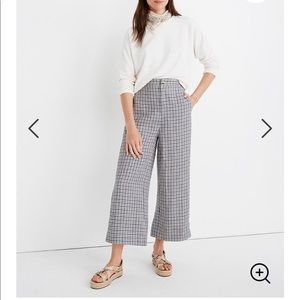 Linen Huston button- front crop pants in check